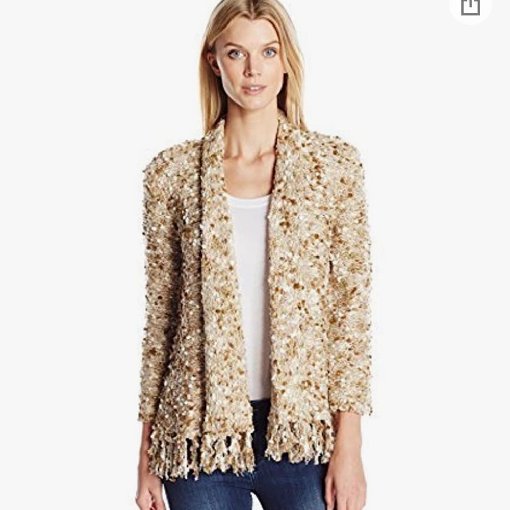 Ruby Rd Pom Pom Boucle Cardigan with Fringe